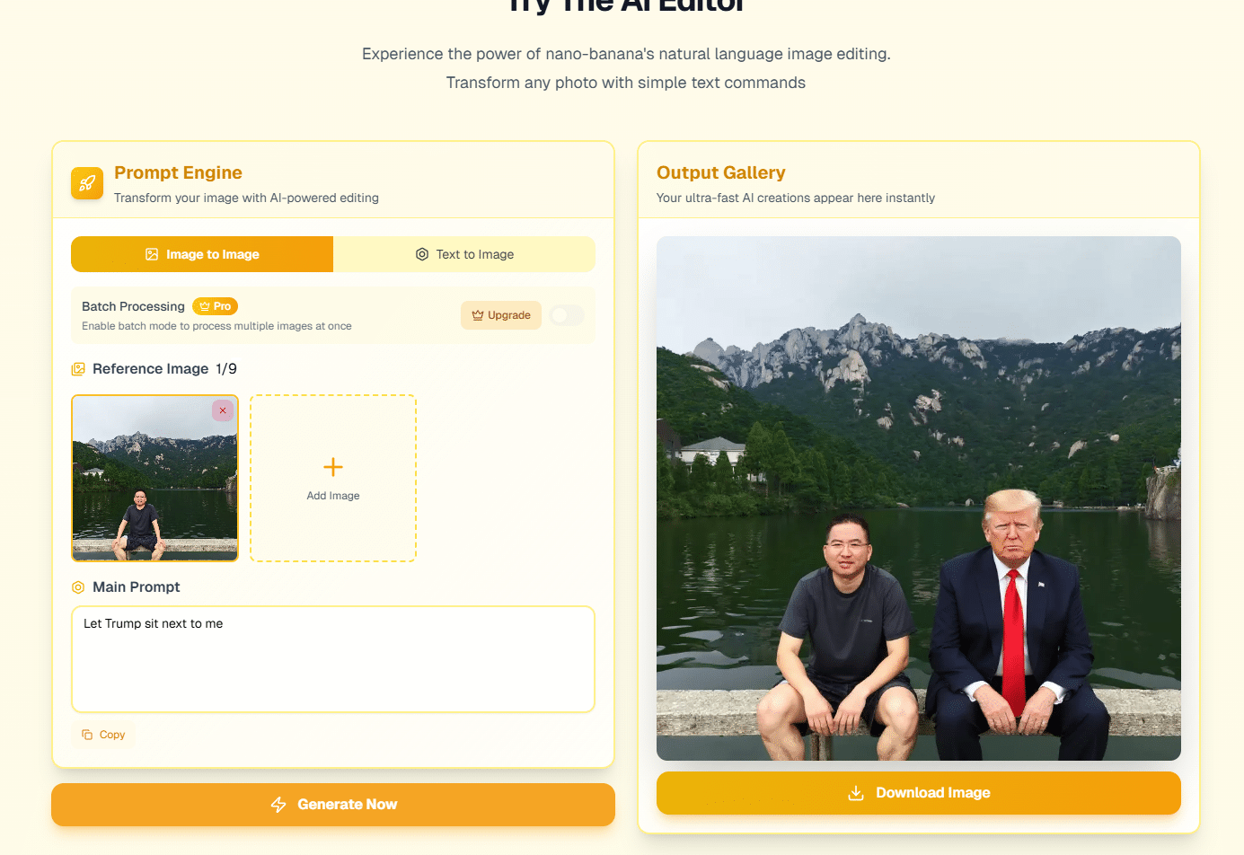Nano Banana AI image editor — person insertion & edge blending